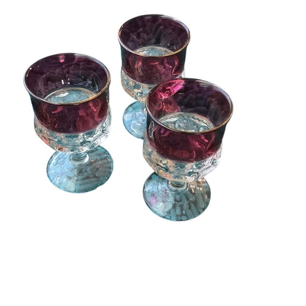 King's Crown Thumbprint Cranberry Flashed Glass Water Goblets - Picture 4 of 6